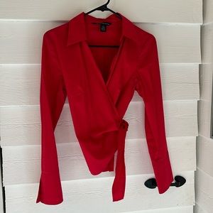 French connection wrap around tie red blouse. Stretchy fabric, great top!